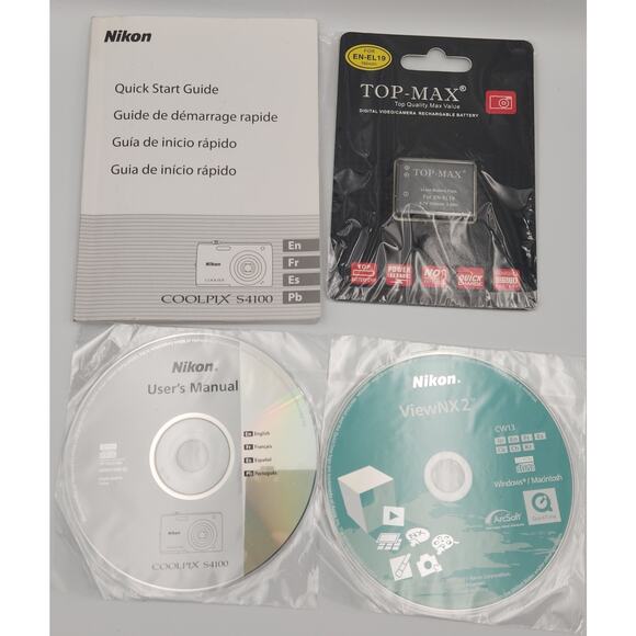 Nikon Coolpix S4100 Quick Start Battery ViewNX 2 DW23 Disc For Windows/Mac - Picture 1 of 1